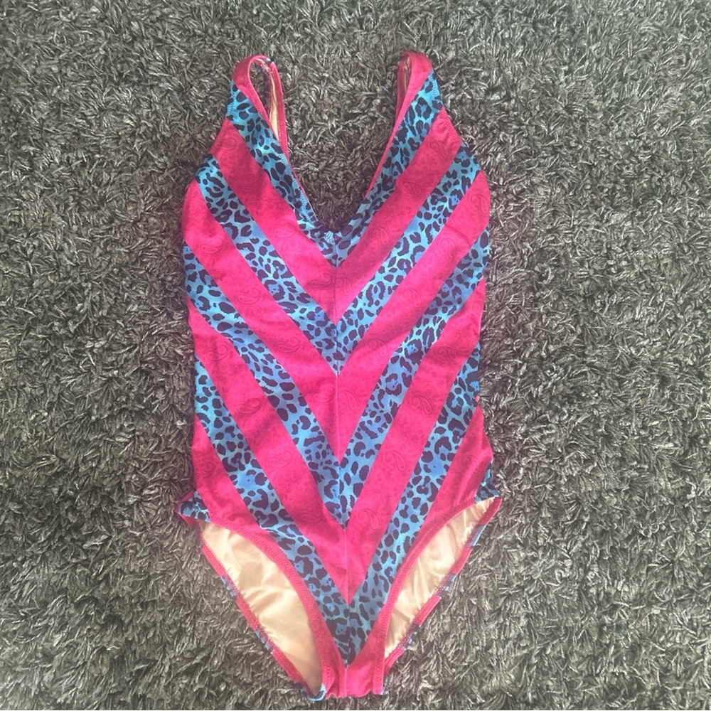 Hot pink paisleys and blue cheetah print one piece Gottex Swimsuit size 10